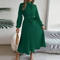 thumbnail image 4 of QUNYINEY Summer Dresses for Women 2025 Casual Long Sleeve Solid A-Line Dress Mock Neck Pleated Front Tie Maxi Dresses, 4 of 5