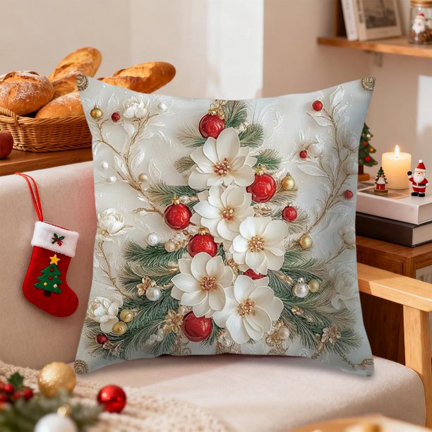 Funda de Almohada Navideña, Decoración Navideña, Decoración de Sofá, Almohada de Lino, Funda de Almohada para Sofá de Casa, Decoración Navideña, 45 X 45 Cm