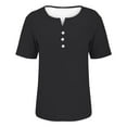 thumbnail image 3 of Women's Solid Color Casual Short Sleeve T-Shirt with Button Detail - Soft Loose Fit Everyday Top for Work, Travel & Summer Outfits, 3 of 7