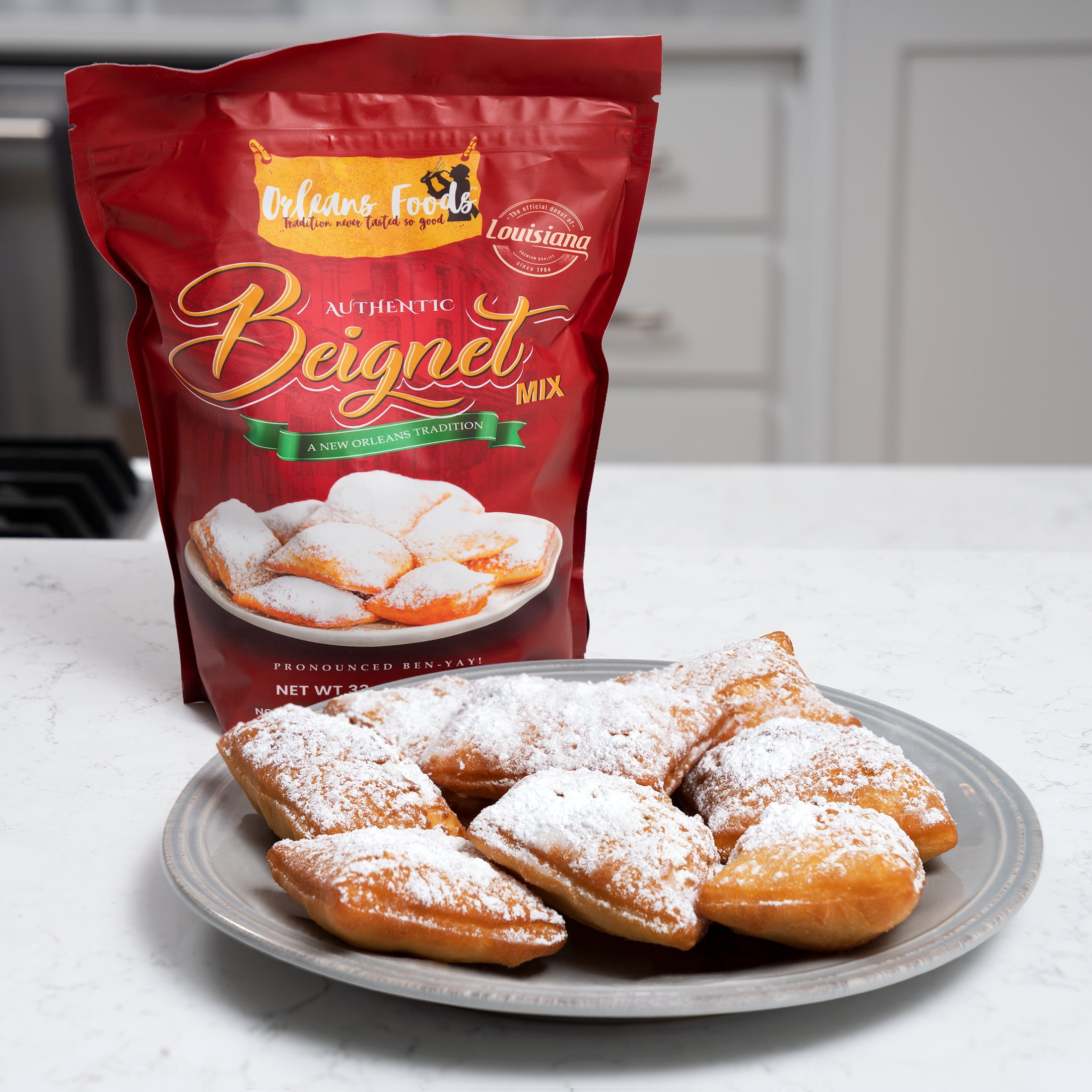 (3 pack) Orleans Foods, Authentic Beignet Mix, 33 oz (935.5 Grams),  No Trans Fats, No Cholesterol