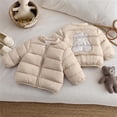 thumbnail image 4 of Kids' Stand Collar Zip Puffer Jacket, Bear Applique On the Back and Padded Warm Construction, Side Pockets, Kids Winter Outerwear, 1‑8 Years, Toddler Jacket Khaki 1-2 Years, 4 of 7