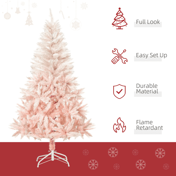 59"H Pink Christmas Tree - 450 Realistic PVC Tips, Auto-Open Branches, Detachable Foldable Metal Base, Sweet Holiday Decor for Home/Bedroom/Office