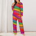 thumbnail image 3 of Kll Lines Multicolored Rainbow Print Women'S Long Sleeve Pajamas With Pants Sleepwear Loungewear 2 Set-Small, 3 of 9