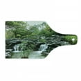 thumbnail image 1 of Japanese Cutting Board, Yard Little Lake Between Trees Stones in Autumn Season Natural Wilderness, Decorative Tempered Glass Cutting and Serving Board, Wine Bottle Shape, Green White, by Ambesonne, 1 of 1