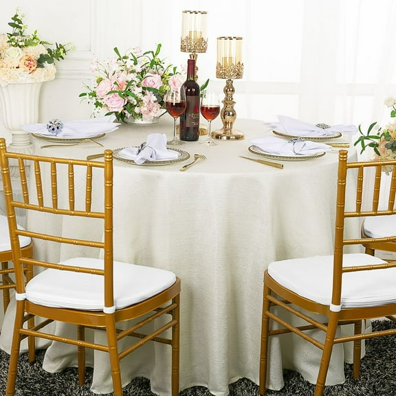 Wedding Linens Inc. 90" Round Paillette Poly Flax / Burlap Sequins Hessian Tablecloths Table Covers for Wedding Party Events Luxury Décor use - Ivory