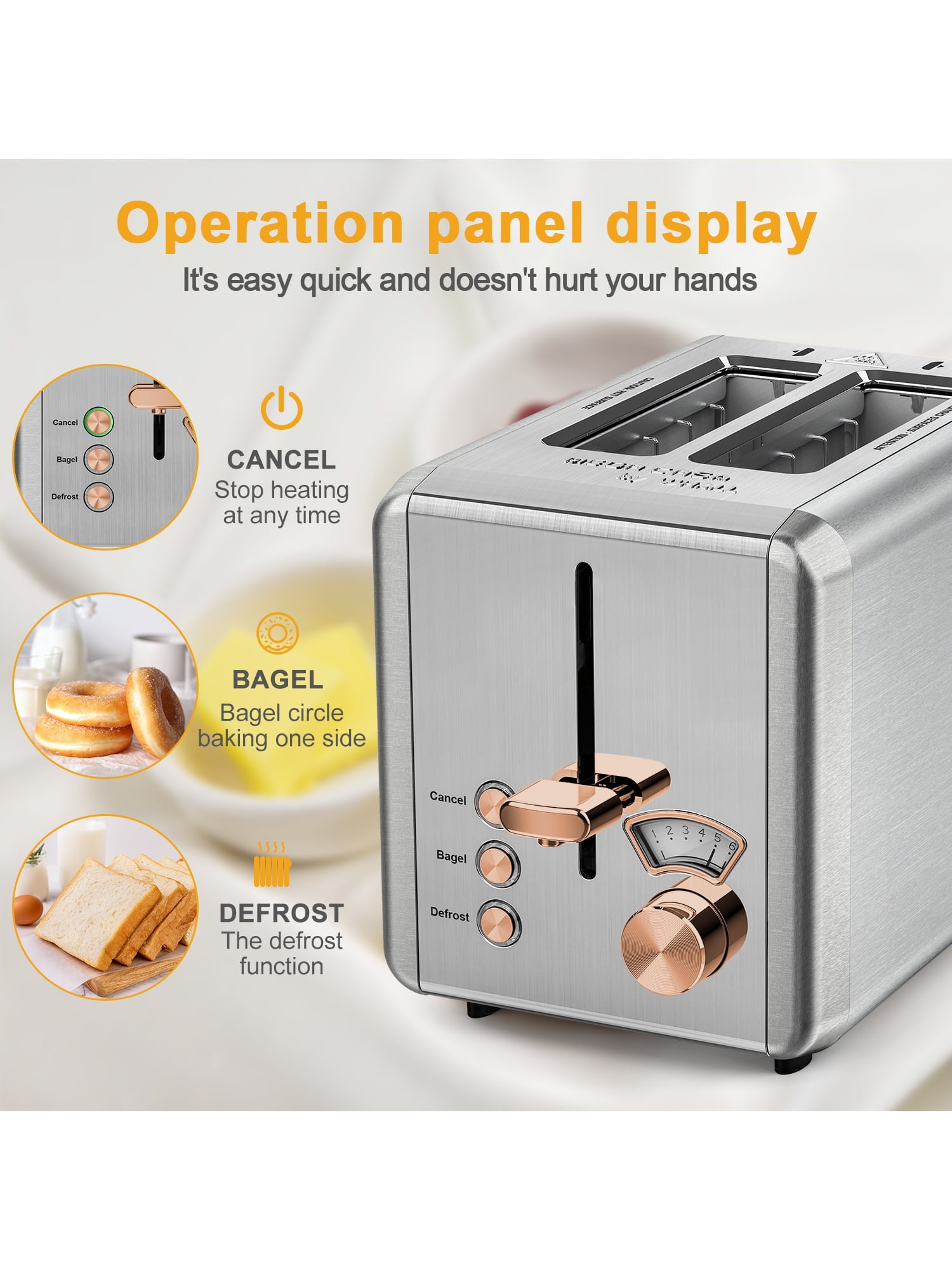Crownful 2-Slice Toaster, Extra Wide Slots Toaster, Retro Stainless Steel with Bagel, Cancel, Defrost, Reheat Function and 6-Shade Settings, Removal