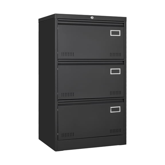 3-Drawer Black Metal 23.6 in. W Vertical File Cabinet w/Lock, Suitable for Letter/A4/F4/Legal Size Office Filing Cabinet