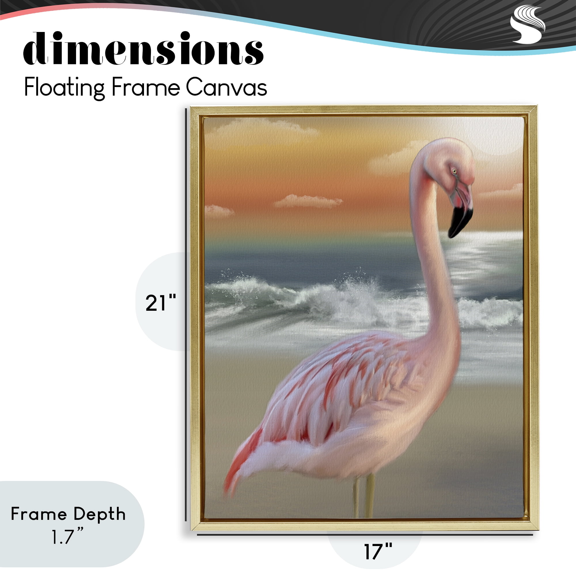 Stupell Industries Coastal Beach Flamingo Gold Framed Floater Canvas Wall Art, design by Matthew Piotrowicz