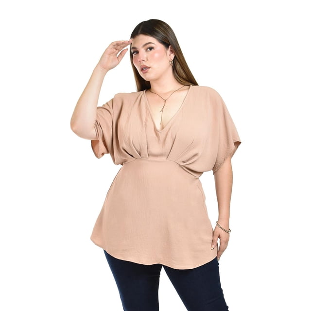 Blusa de manga amplia Roman Fashion /Tallas Extras, 28365 (Beige) beige 44