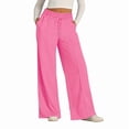 thumbnail image 3 of Pantalones Deportivos de Pierna para Mujer, Holgados, con Cordón Elástico, de Cintura Alta, Estilo Palazzo. Rosa M, 3 of 7