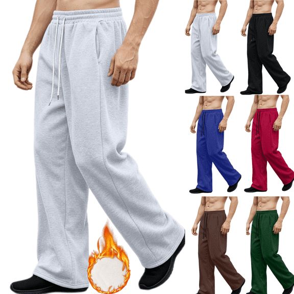 Frnrwgo Mens Sweatpants Fleece Lined Drawstring Waist Wide Leg Straight Casual Pants with Pockets