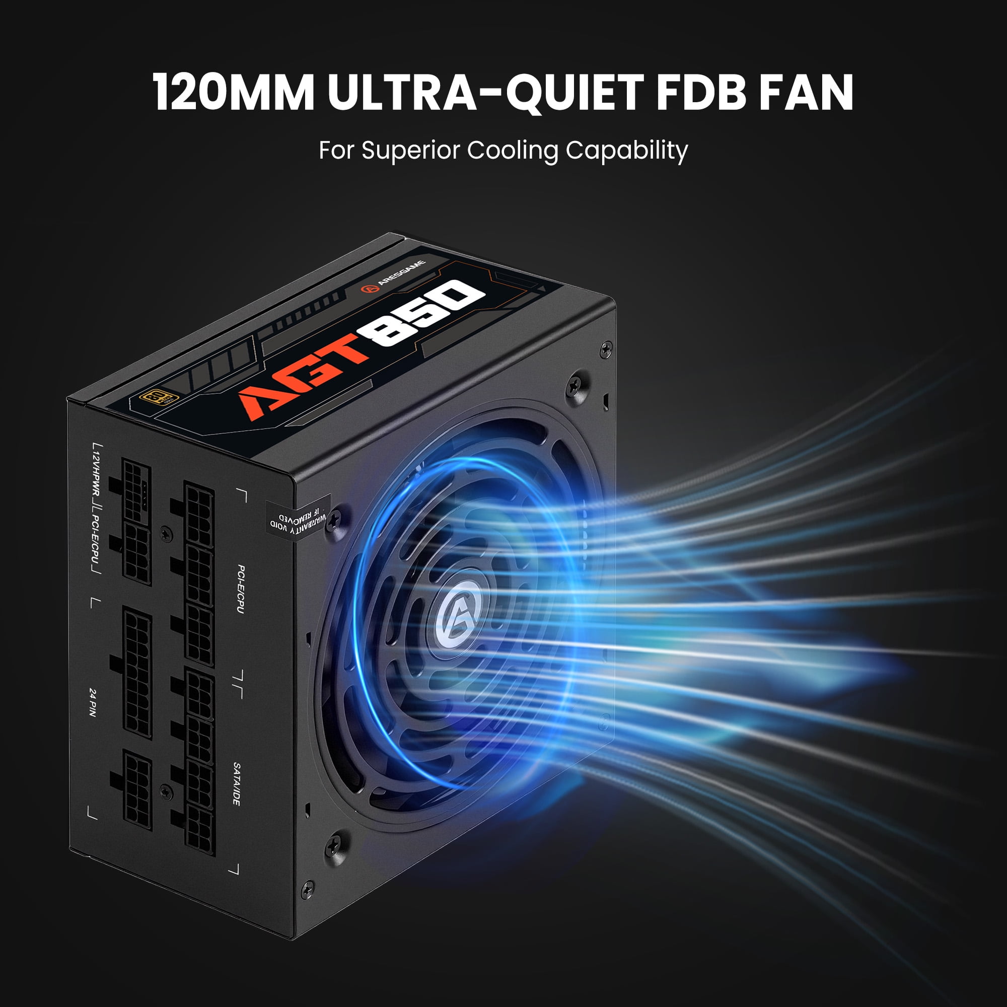 ARESGAME Power Supply 850W, 80+ Gold Certified, Fully Modular, ATX Gaming PSU, 10 Year Warranty (AGT850)