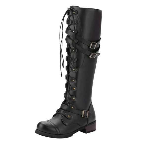 jovati Women Steampunk Gothic Vintage Style Retro Punk Buckle Military Combat Boots