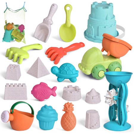Fun ittle Toys18 Pcs Kids Beach Sand Toy Set  Beach Bucket Car  Watering Can  Shovel  Rake and Sand Castle Building Kit  Kids Outdoor Toys Animals Snow Sandbox Toys Summer Beach Toys