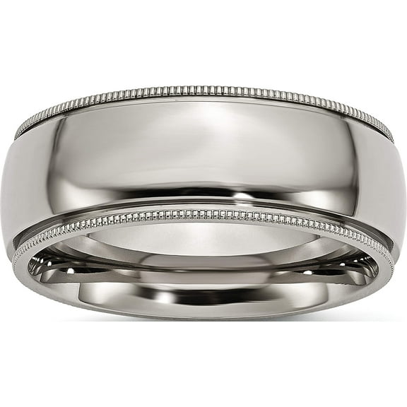 Titanium Polished 8mm Grooved And Beaded Edge Band (Size 8) Made In China tb133-8