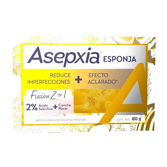 Jabón en barra Asepxia con esponja integrada fusión 2 en 1 80 g