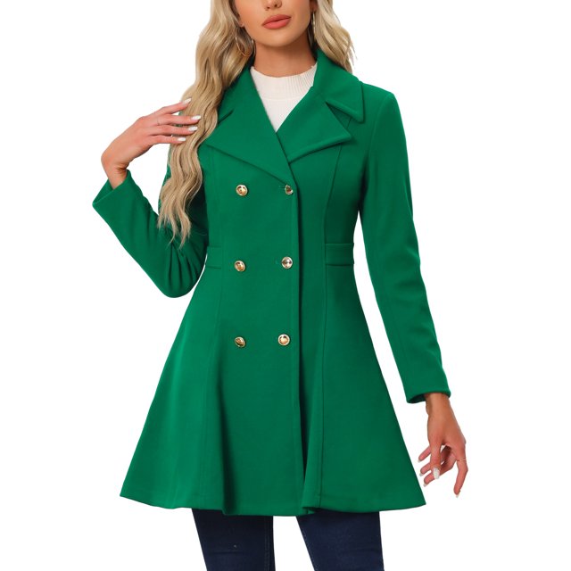 Abrigo largo de invierno INSPIRE CHIC para mujer, con solapa y doble botonadura, color verde