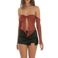 thumbnail image 5 of Biezeib Women's Summer Sheer Tube Tops Solid Color Off Shoulder Front Knot Mesh T-shirts, 5 of 6