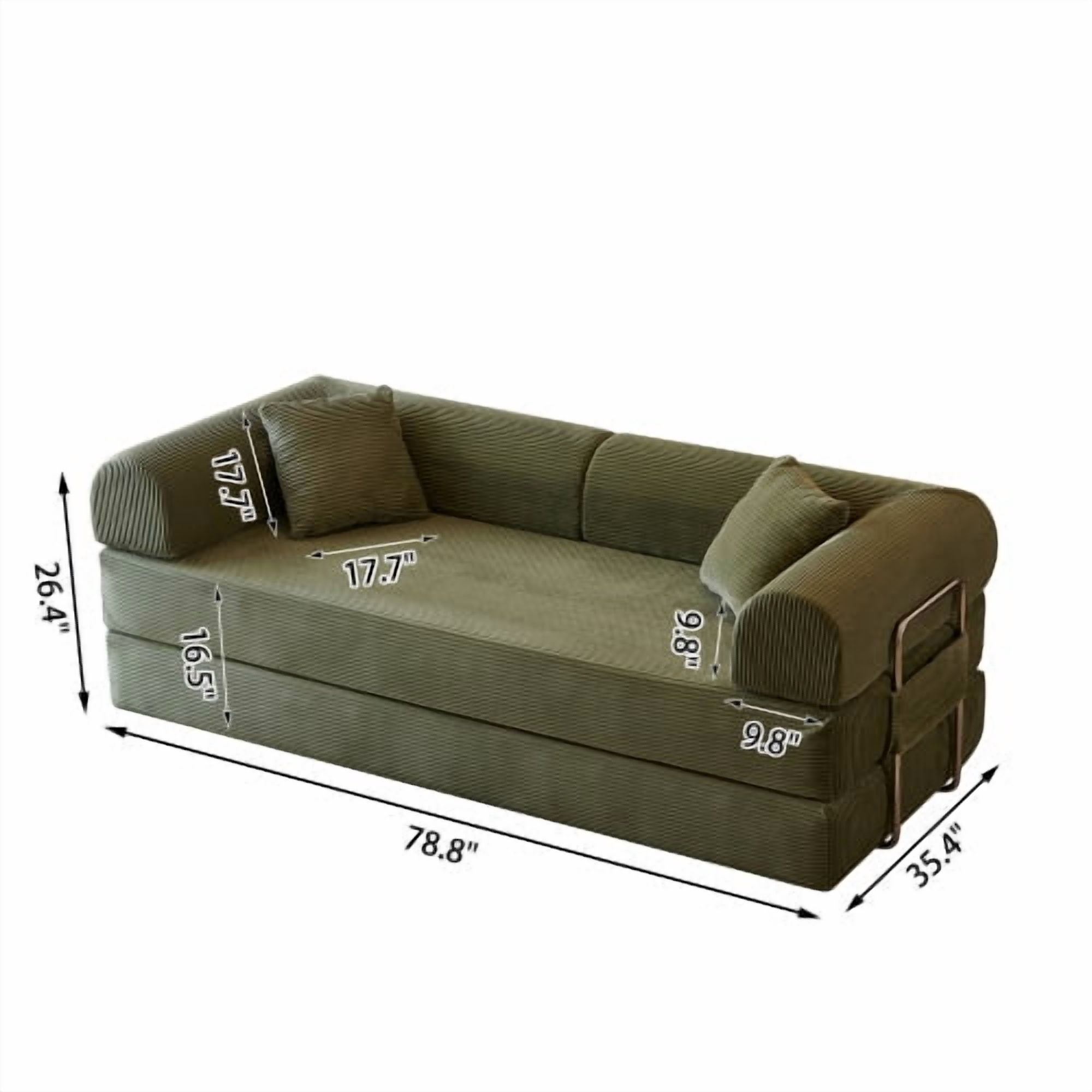 78.8" Convertible Sofa Bed, Convertible Boneless Modular Sectional Futon Loveseat, Sleeper Couch for Living Room Bedroom, No Assembly Required, Green
