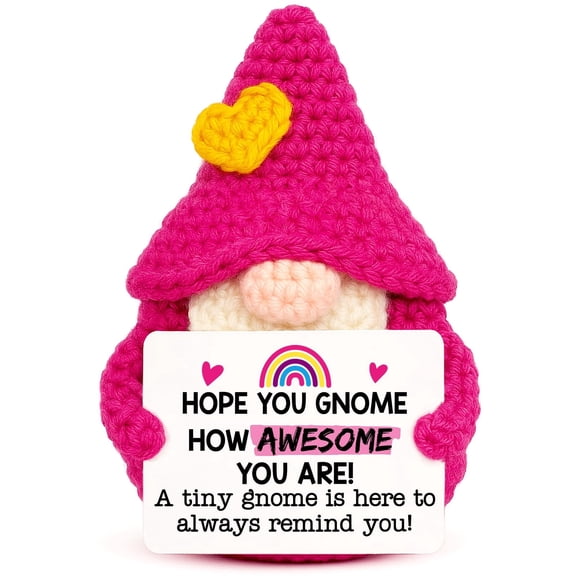Easter Basket Stuffers for Teens, Funny Crochet Gnome with Inspirational Card, Emotional Support Gift for Women, Girls, Kids & Coworkers, Tiny Encouragement Gift for Birthday or Graduation