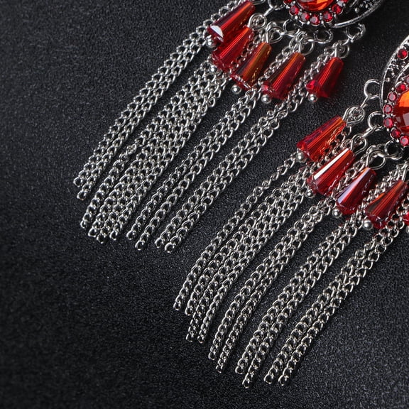 WEAVILUX Red Tassel Earrings, 1 Pair Vintage Water Drop Dangle Alloy Jewelry for Elegant Parties and Everyday Wear