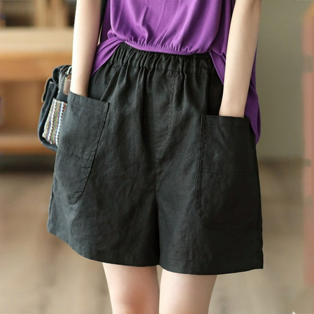 Shorts pour Femmes, Shorts Mode pour Femmes Amples et Décontractés à Lacets, Taille Élastique, Jambe Grand, Jambe Droite