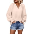 thumbnail image 6 of ClodeEU Women V Neck Long Sleeve Top,Casual Loose Fit Solid Blouse Beige,Women's Plus L, 6 of 6