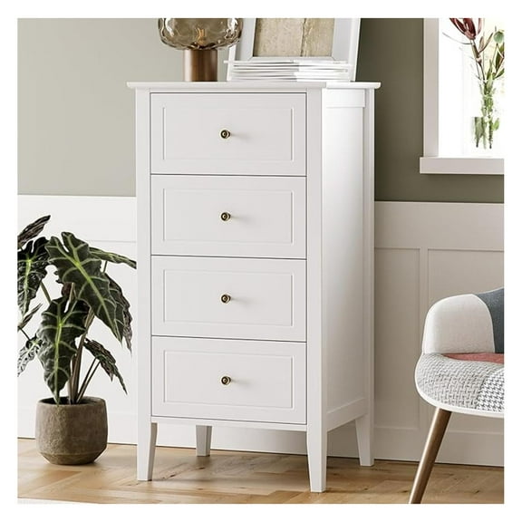 4 Drawer Dresser, White Chest of Drawers - Tall Wood Storage Cabinet for Bedroom, Living Room, Entryway - Modern White Dresser with Metal Handles
