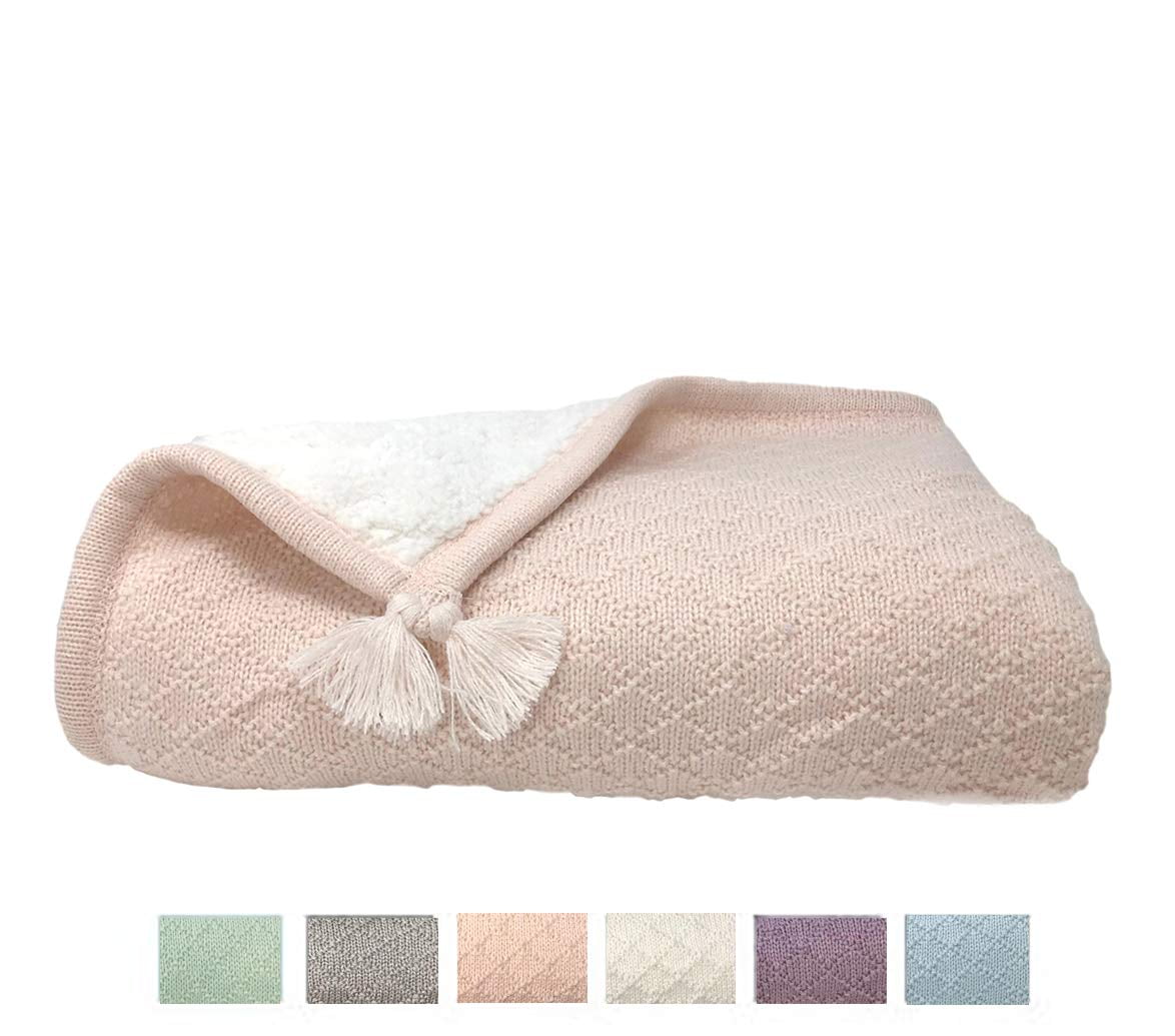 effe bebe Knoten Cable Knit Sherpa Baby Blanket 30"x40" (Petal Pink