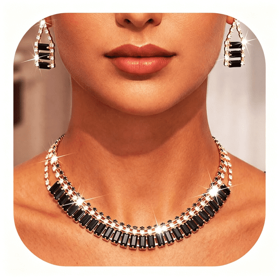 DESIGNICE Black and Gold Jewelry Set Rhinestone Jewelry Sparkly Prom Jewelry Accessories for Women