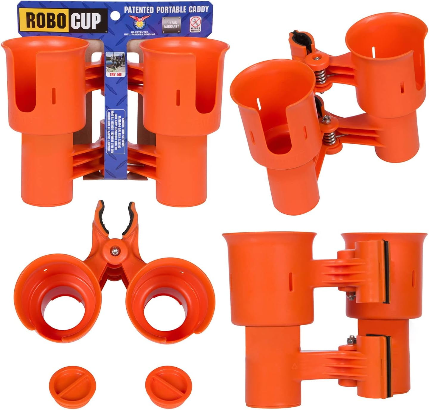 ROBOCUP Orange Ultimate Bundle Portable Clamp-On Cup Holder Set with Plate, Plus & Holster Accessories
