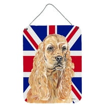 Buff Cocker Spaniel with Engish Union Jack British Flag Wall or Door Hanging Prints