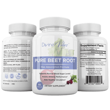 Beet Root Capsules - Organic Beet Root Powder Supplement for Energy, Circulation & Athletic Performance - Non-GMO, Gluten Free, 30 Day Supply, Made in USA by Divine Vibes