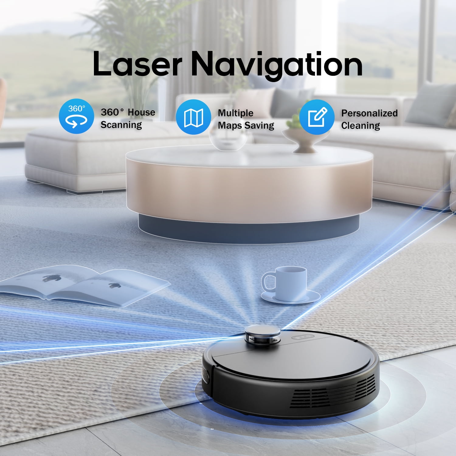 Kipvvo N5 Robot Vacuum Cleaner with LiDAR Navigation, Pet-hair, Powerful Suction, 3D Mapping, for Pet Hair, Hard Floors.