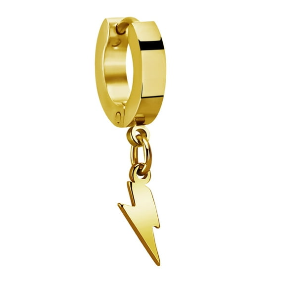 iJewelry2 Gold-tone Stainless Steel Dangle Lightning Bolt Larger Huggie Hoop Earring
