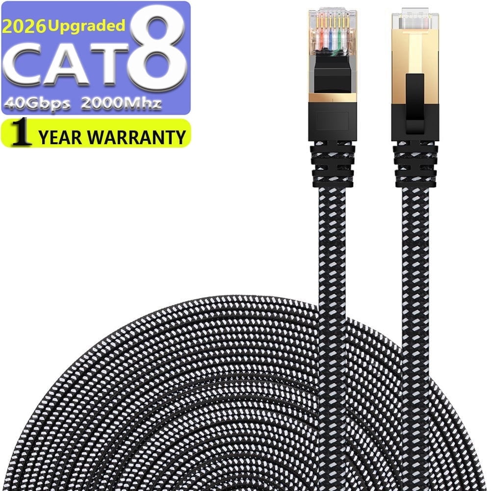 CAT8 Ethernet Cable 3 ft High Speed Nylon LAN Network Patch Cat8 Cable 40Gbps 2000Mhz SFTP High-Speed Internet Cable for Gaming, Xbox, Home,Streaming and Office Use
