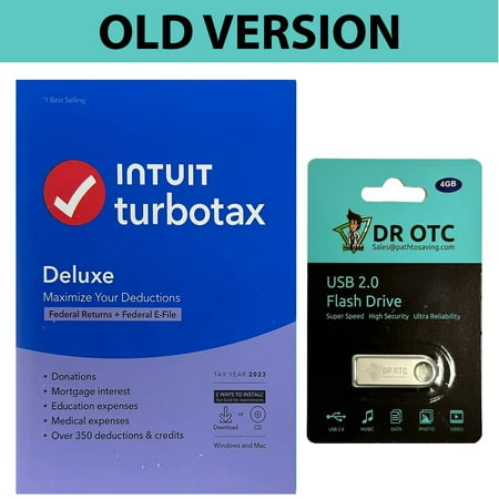 [Old Version] TurboTax: Deluxe 2023, Federal Return & Federal E-File (PC/MacOS Disc Download) 1 User