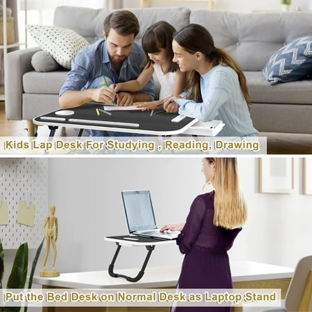Lap Desk For Laptop Portable Foldable Bed Tray Table With Usb Charging Port Handle Storage Drawer Cup Holder Breakfast Couch Tv Tables Eating Writing Lap Desk For Laptop Portable Foldable, Pillow Lap Desk With Cup Holder