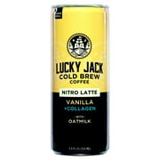 Lucky Jack Cold Brew Coffee, Nitro Latte Vanilla Collagen, with Oat Milk, 7.5oz Can, 12 Pack, Only 80 Calories, Certified Organic, Gluten Free, Nut Free