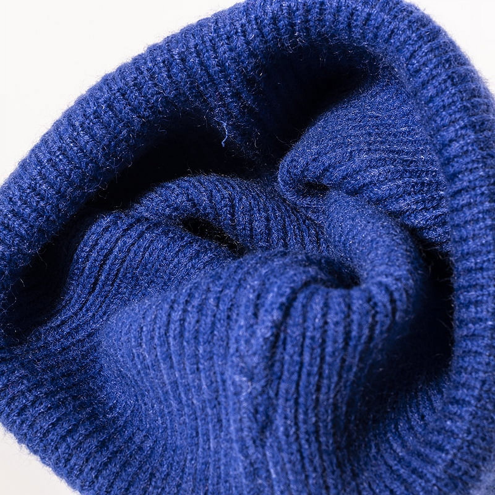 Women\'s French Style Double Layer Winter Autumn Warm, Soft Beanie Hat Navy Blue Beanie Blue Navy & Camel pompom | Soft Alpaca Beanies & Pom  main image 2
