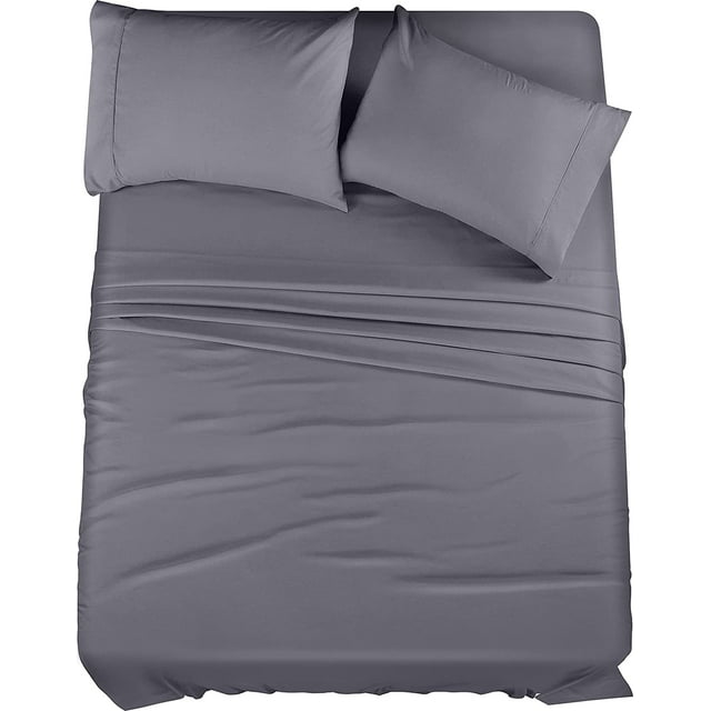 Draps de Lit Taille Complète Gris, Microfibre Double Brossée, Résistant au Rétrécissement, Résistant aux Plis, Couleur Unie, Entretien Facile, Comprend Drap Plat, Drap-Housse et Taies d'Oreiller