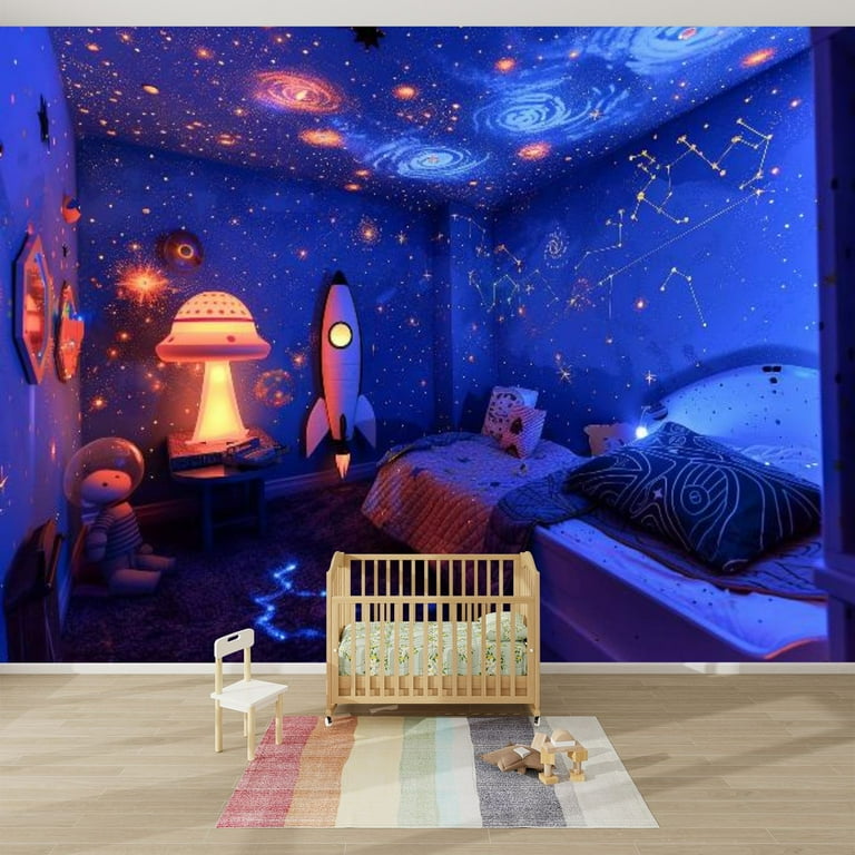Modern Wallpaper Murals 3D Astronaut Rocket Bed Mushroom Lamp Peel