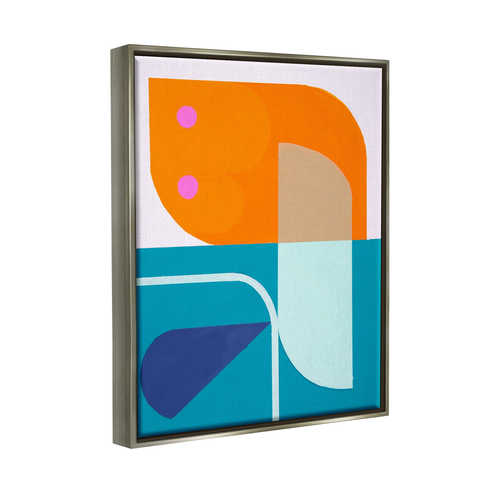 Stupell Industries Orange & Blue Contemporary Abstract Painting Gray Floater Framed Canvas Art Print Wall Art, 17 x 21
