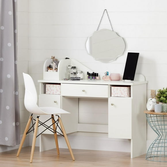 South Shore Vito Makeup Desk with Drawer, in Pure White