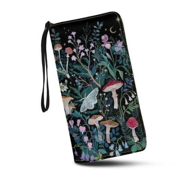 Women Mushroom Wallet RFID Blocking PU Leather Multi Credit Card Large Capacity Zip Around Clutch Travel Purse Wristlet