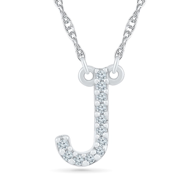 DGOLD Collier Alphabet pour Femmes en Argent Sterling avec Diamant Blanc Rond et Initiale « J » (1/20 cttw)