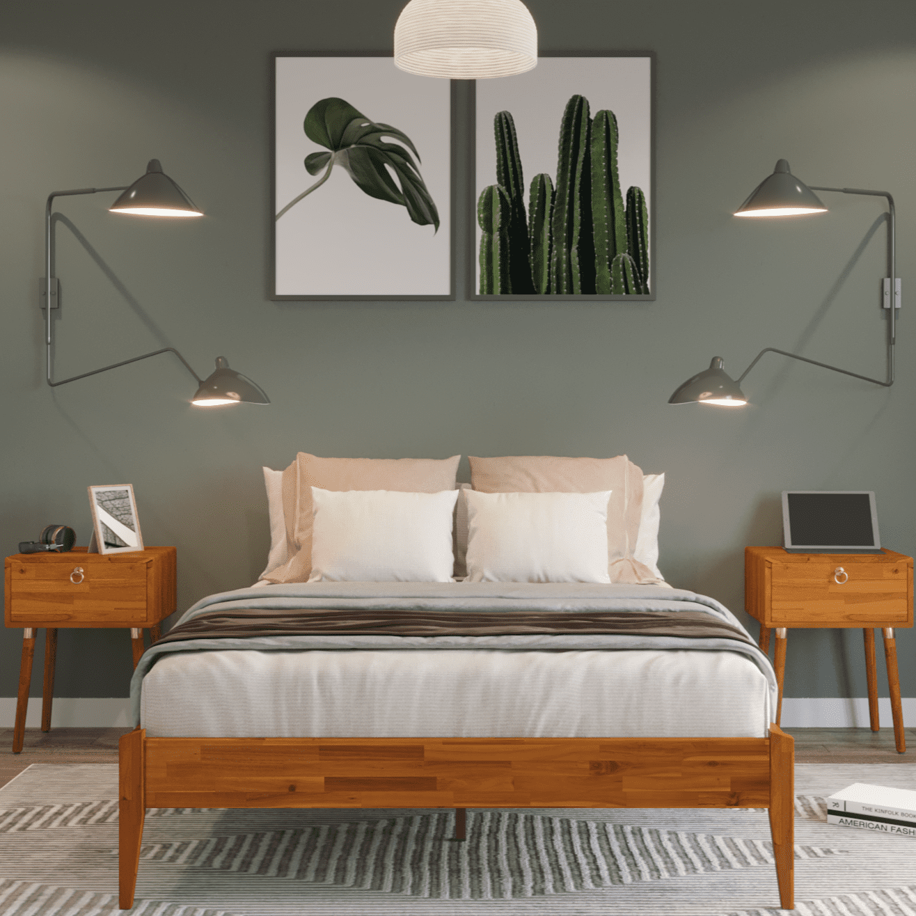 BME KEELIN Full Size Bed, No Headboard, MODERN Style, Acacia Wooden Bed ...