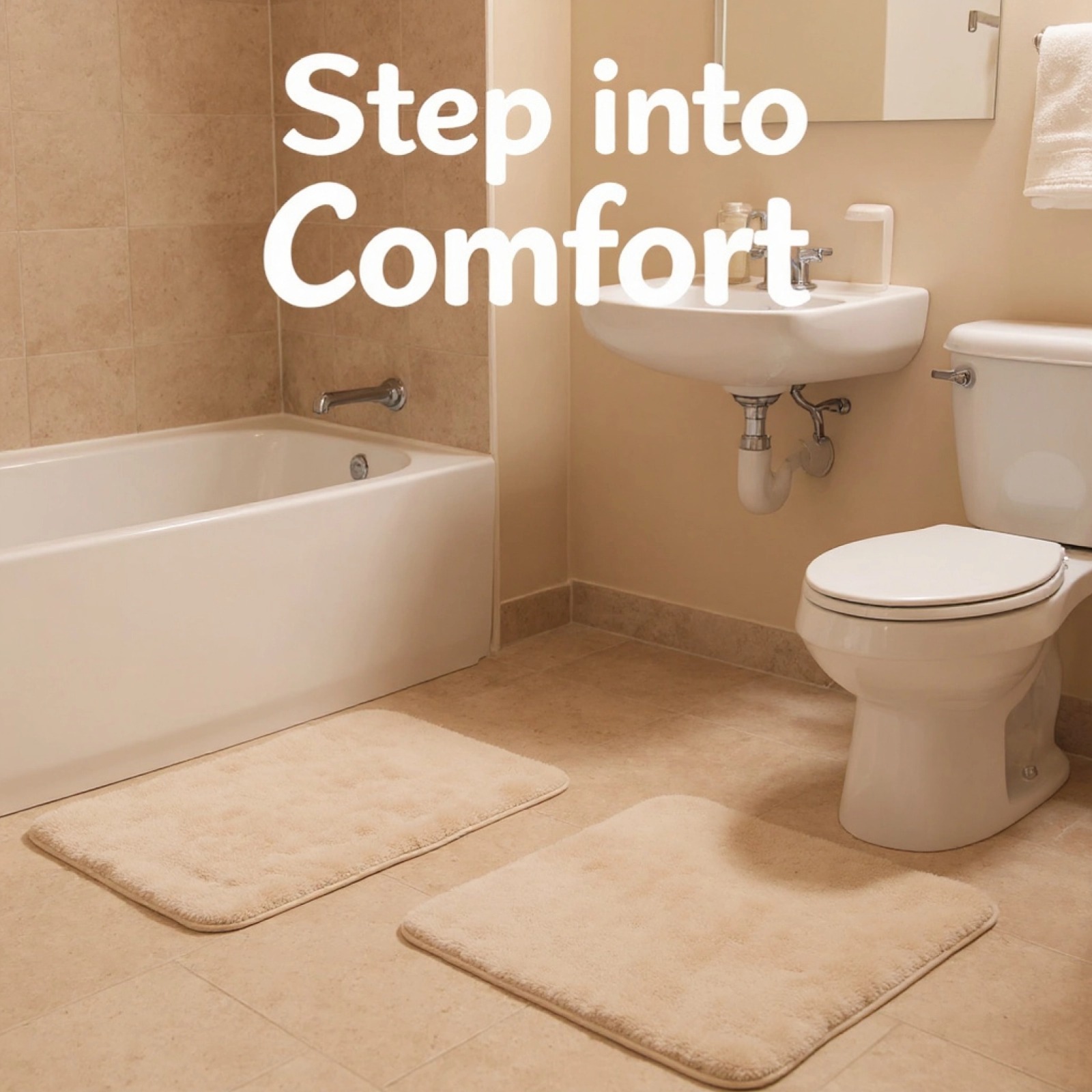 3 Pcs Light Brown Bathroom Rugs Set – Plush Absorbent Bath Mat with U-Shaped Contour Rug, Non-Slip Backing, Memory Foam Comfort, 31.5" x 19.7" + 2 Smaller Mats