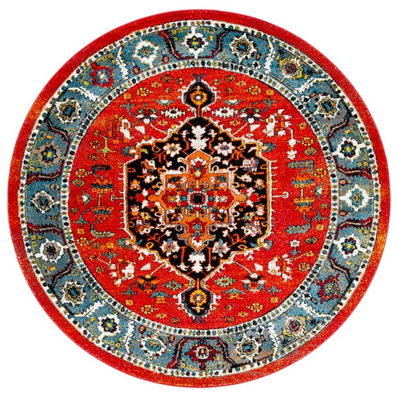 SAFAVIEH Vintage Hamadan Maegan Oriental Area Rug, Red/Blue, 6'7" x 6'7" Round