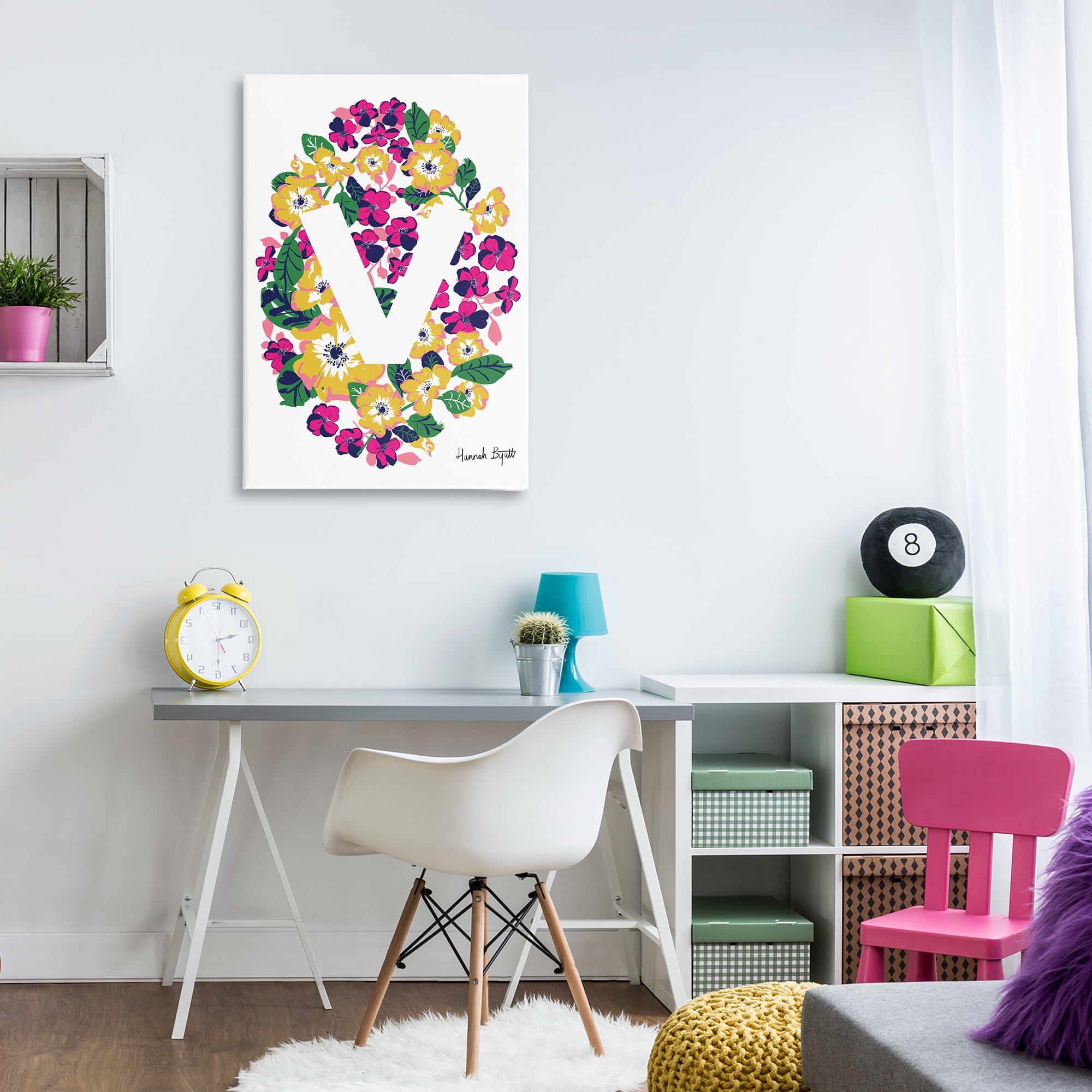 Stupell Industries Floral Bloom Letter V Botanical & Floral Painting Gallery Wrapped Canvas Art Print Wall Art, 24 x 36